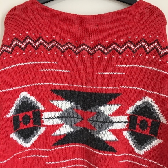 Vintage Ralph Lauren Aztec Southwest Tribal Red Crew Neck Hand Knit sweater L - Picture 7 of 15